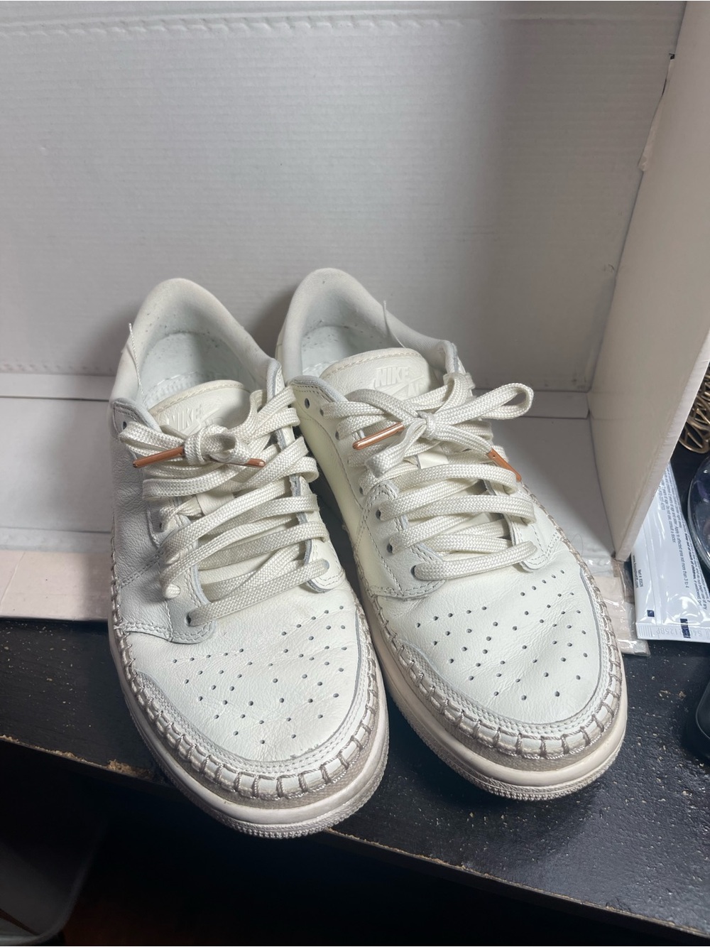 Jordan Low-Top Golf Shoe in White with Copper Accents